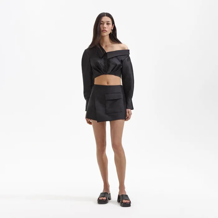 Self Portrait Bottoms Black Taffeta Skort 8211 Women