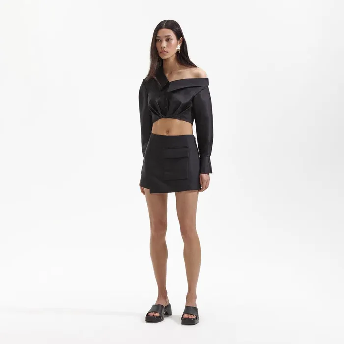 Self Portrait Bottoms Black Taffeta Skort 8211 Women