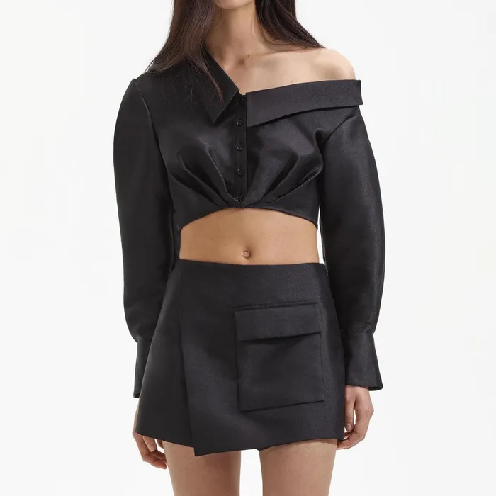 Self Portrait Bottoms Black Taffeta Skort 8211 Women