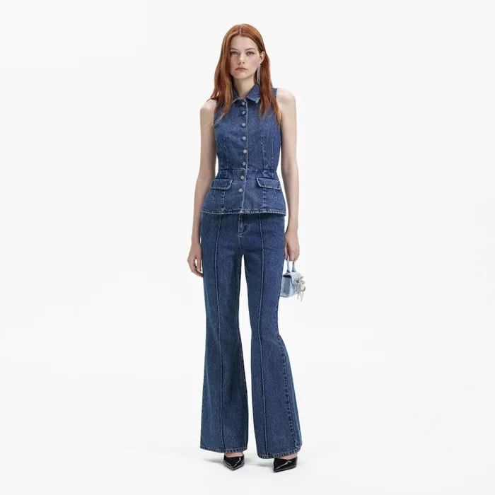 Self Portrait Bottoms Blue Denim Jumpsuit 8211 Women