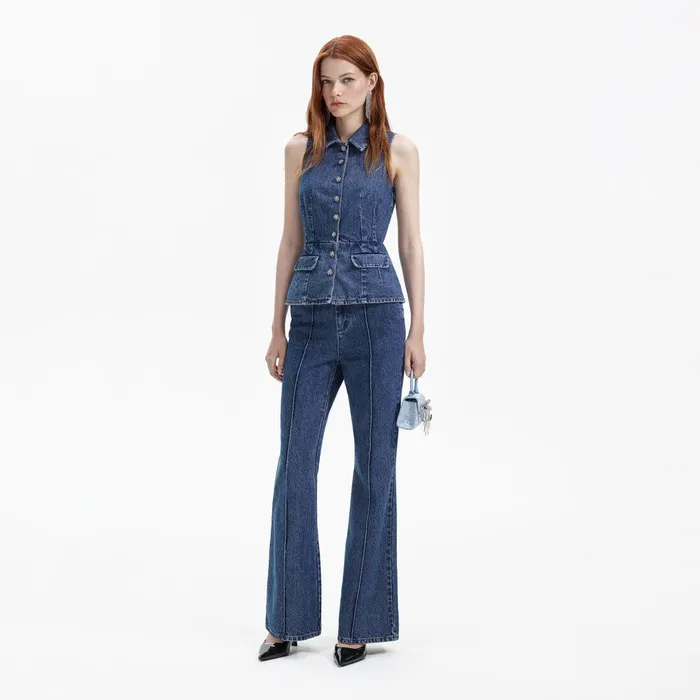 Self Portrait Bottoms Blue Denim Jumpsuit 8211 Women