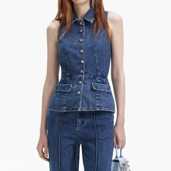 Self Portrait Bottoms Blue Denim Jumpsuit 8211 Women