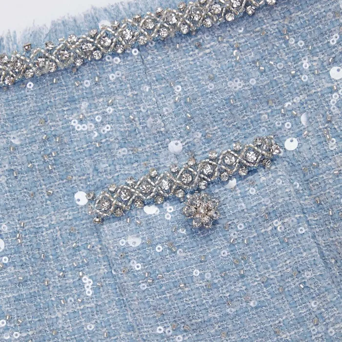 Self Portrait Bottoms Blue Sequin Boucle Midi Skirt 8211 Women