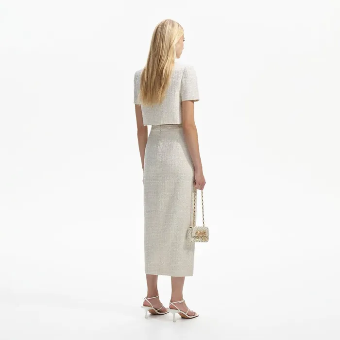 Self Portrait Bottoms Cream Boucle Midi Skirt 8211 Women
