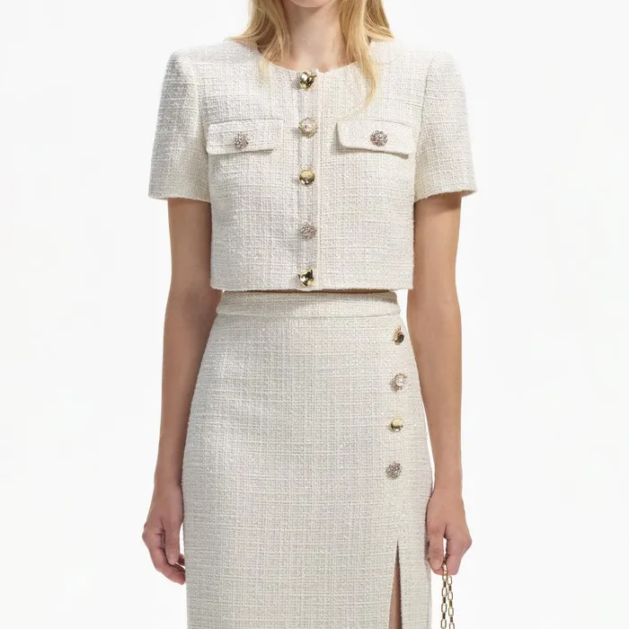 Self Portrait Bottoms Cream Boucle Midi Skirt 8211 Women
