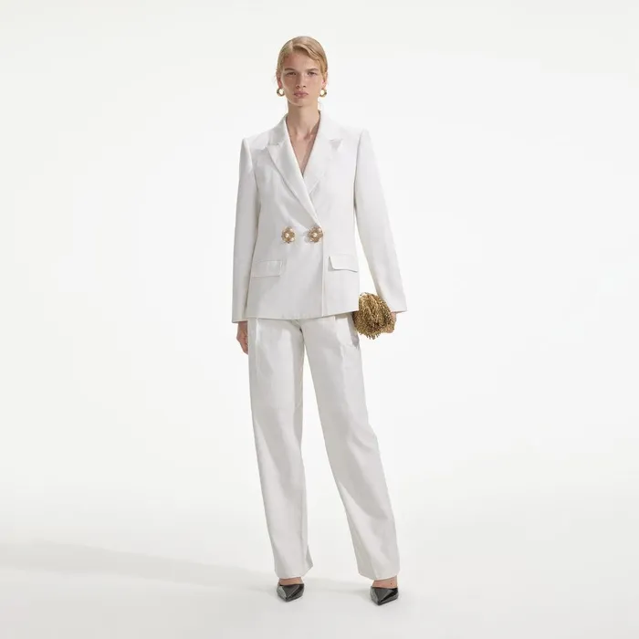 Self Portrait Bottoms White Linen Trousers 8211 Women