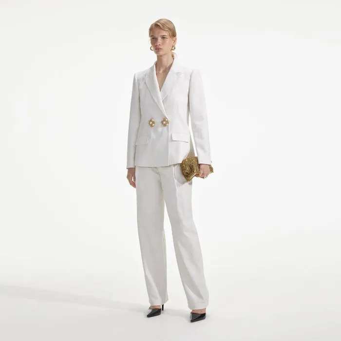 Self Portrait Bottoms White Linen Trousers 8211 Women