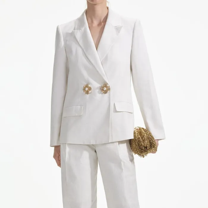 Self Portrait Bottoms White Linen Trousers 8211 Women