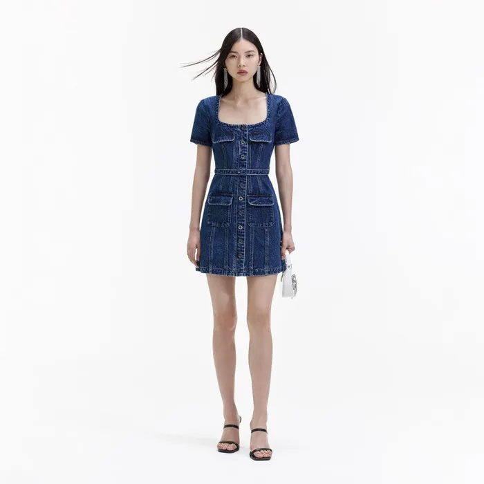 Self Portrait Denim Denim Stitch Detail Mini Dress 8211 Women