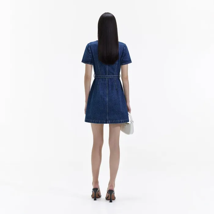 Self Portrait Denim Denim Stitch Detail Mini Dress 8211 Women