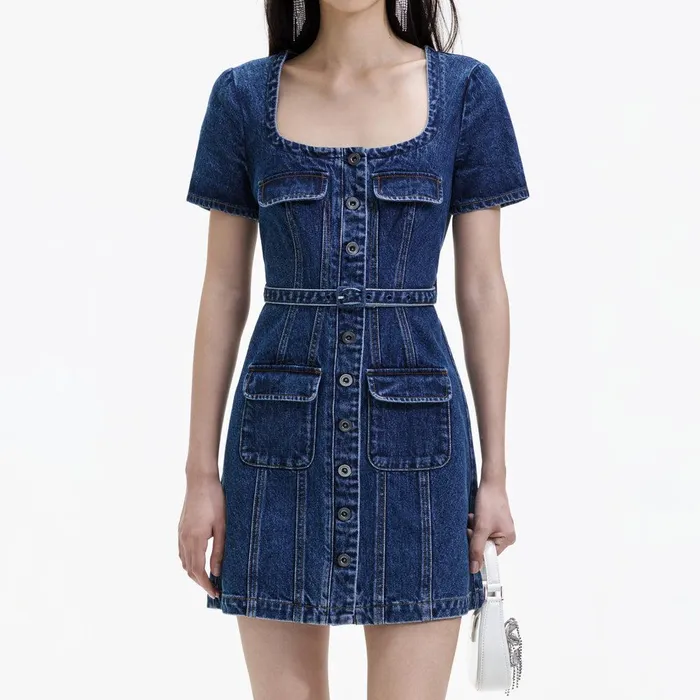 Self Portrait Denim Denim Stitch Detail Mini Dress 8211 Women
