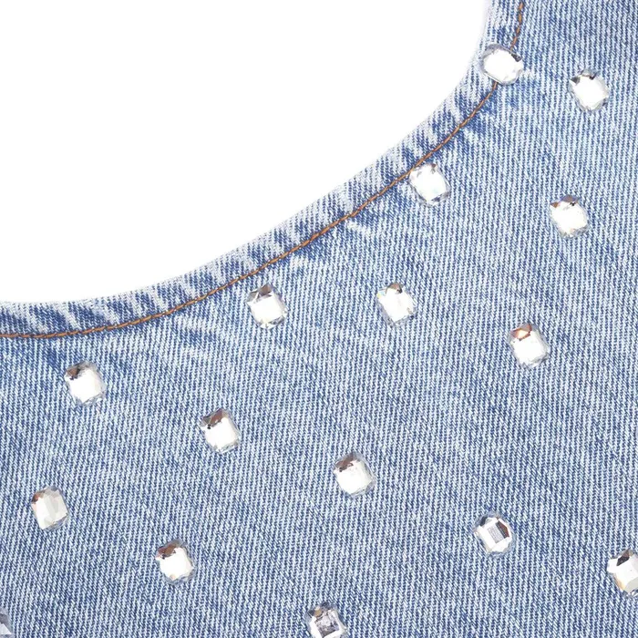 Self Portrait Denim Square Rhinestone Denim Top 8211 Women