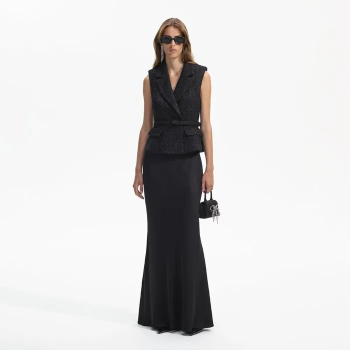 Self Portrait Dresses Black Boucle Maxi Dress 8211 Women