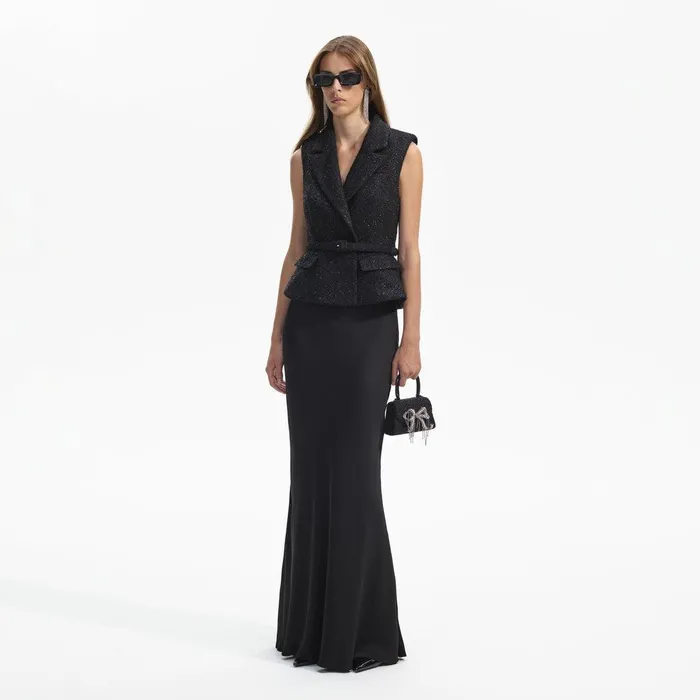 Self Portrait Dresses Black Boucle Maxi Dress 8211 Women