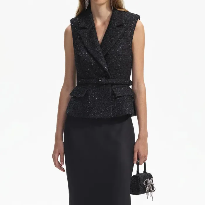 Self Portrait Dresses Black Boucle Maxi Dress 8211 Women