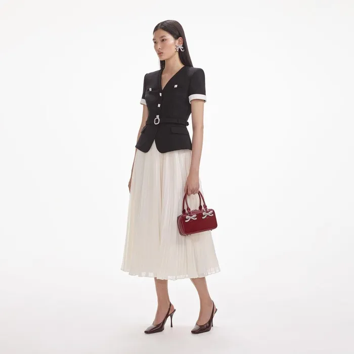 Self Portrait Dresses Black Crepe Contrast Chiffon Midi Dress 8211 Women
