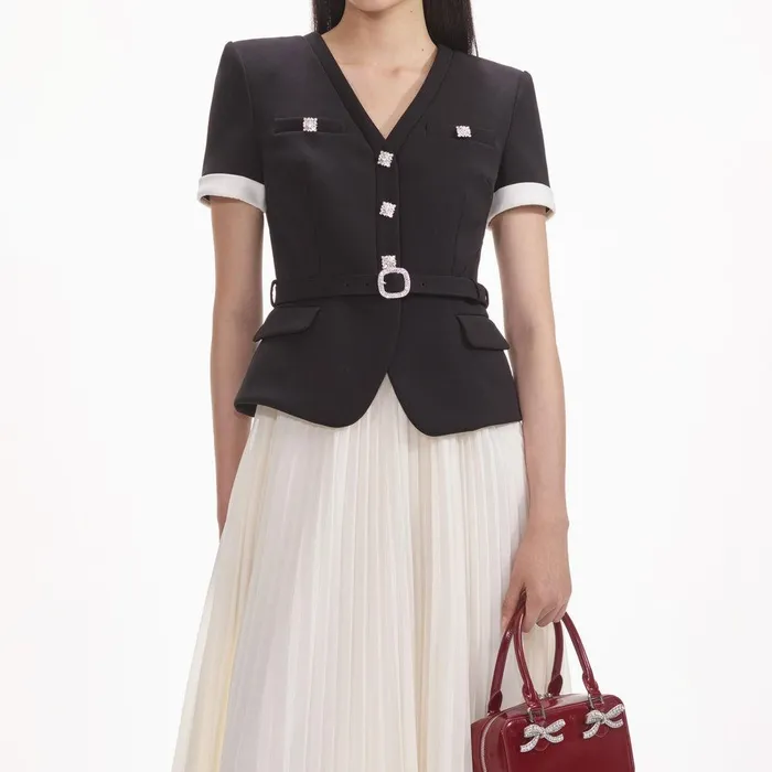 Self Portrait Dresses Black Crepe Contrast Chiffon Midi Dress 8211 Women