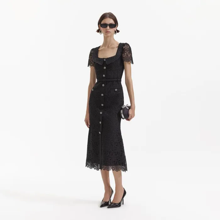 Self Portrait Dresses Black Guipure Lace Button Midi Dress 8211 Women Self Portrait Dresses Black Guipure Lace Button Midi Dress 8211 Women