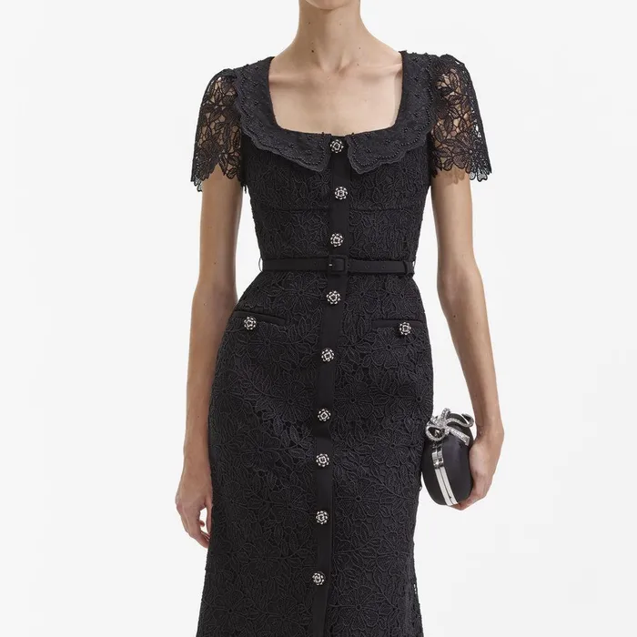 Self Portrait Dresses Black Guipure Lace Button Midi Dress 8211 Women Self Portrait Dresses Black Guipure Lace Button Midi Dress 8211 Women
