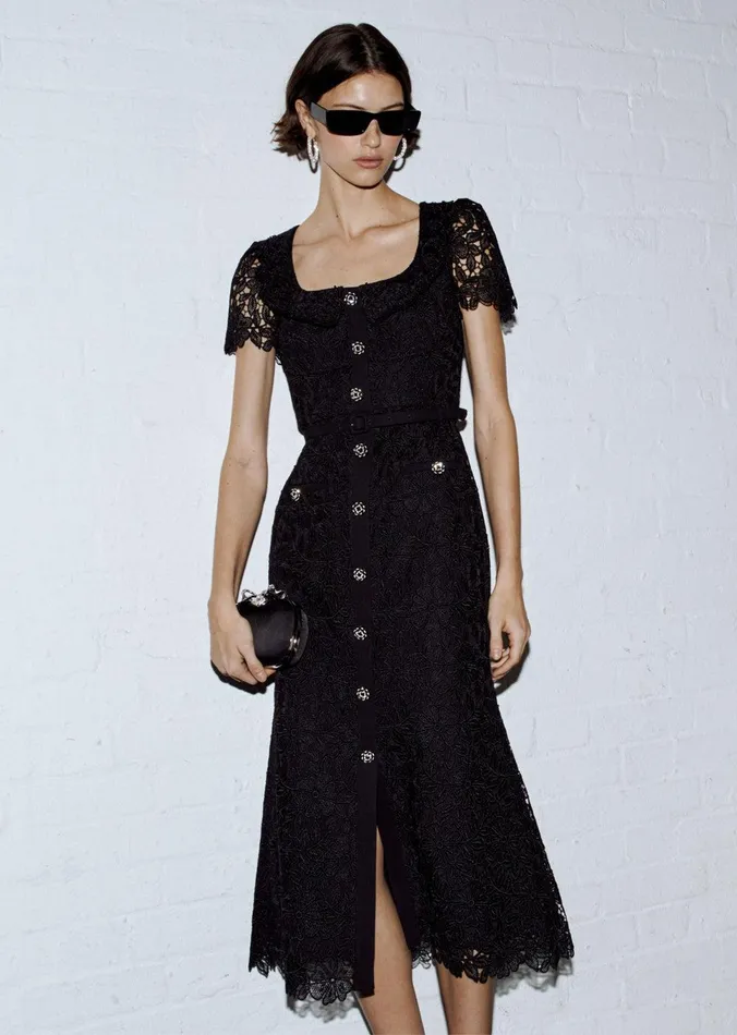Self Portrait Dresses Black Guipure Lace Button Midi Dress 8211 Women Self Portrait Dresses Black Guipure Lace Button Midi Dress 8211 Women