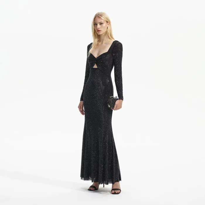 Self Portrait Dresses Black Rhinestone Mesh Sweetheart Midi Dress 8211 Women