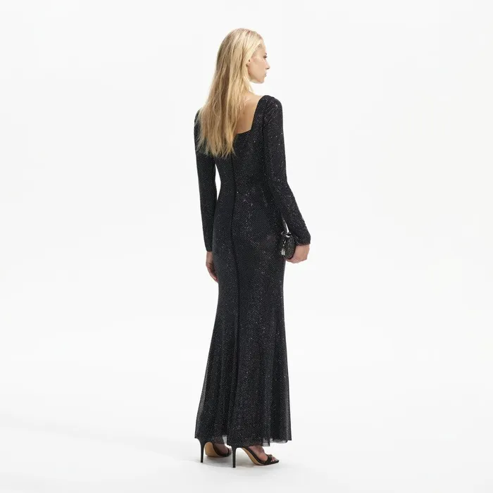Self Portrait Dresses Black Rhinestone Mesh Sweetheart Midi Dress 8211 Women