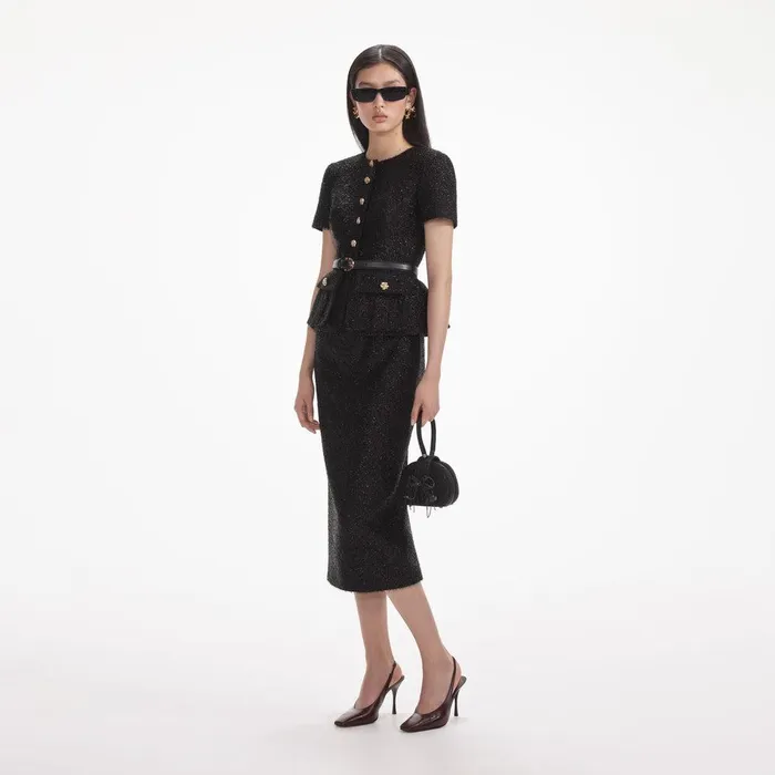 Self Portrait Dresses Black Tinsel Boucle Tailored Midi Dress 8211 Women