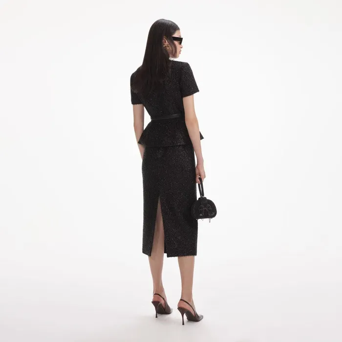 Self Portrait Dresses Black Tinsel Boucle Tailored Midi Dress 8211 Women