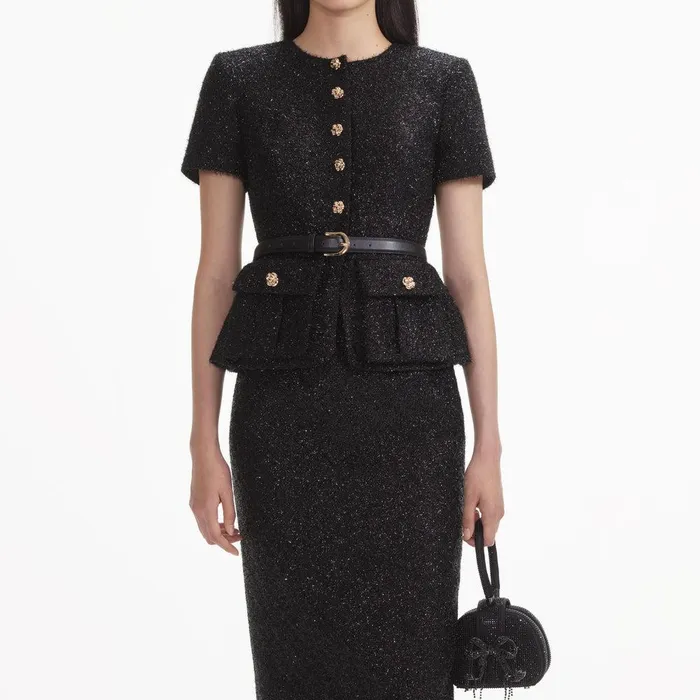 Self Portrait Dresses Black Tinsel Boucle Tailored Midi Dress 8211 Women
