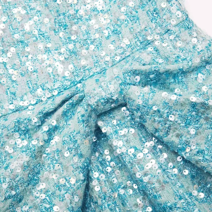 Self Portrait Dresses Blue Boucle Gathered Mini Dress 8211 Women