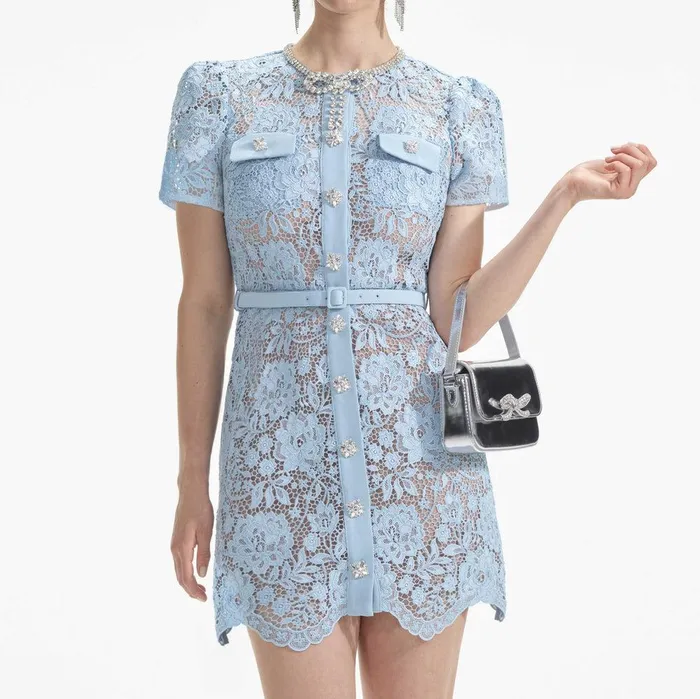 Self Portrait Dresses Blue Lace Diamante Bow Mini Dress 8211 Women