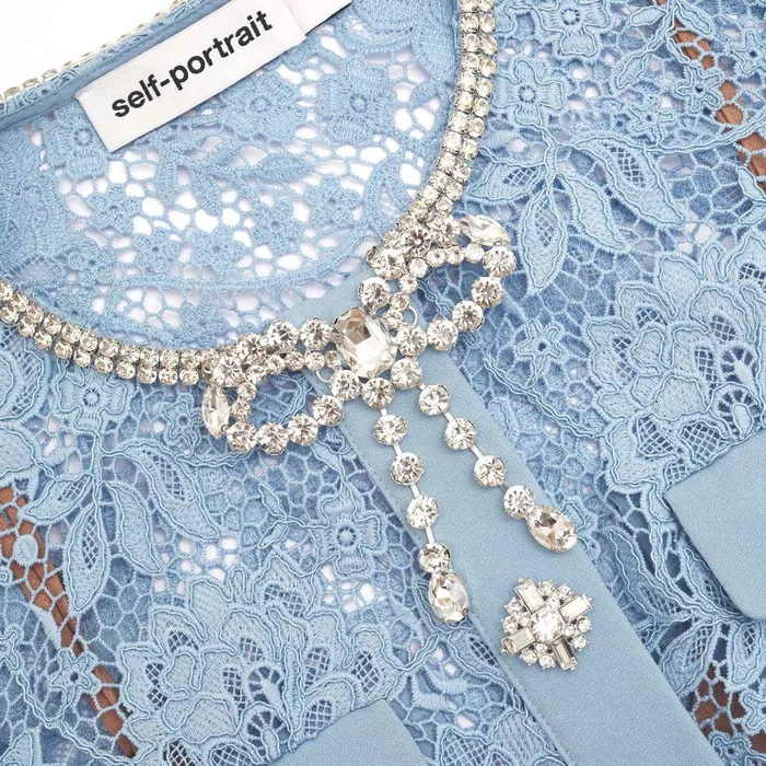 Self Portrait Dresses Blue Lace Diamante Bow Mini Dress 8211 Women