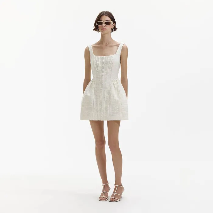 Self Portrait Dresses Cream Boucle Mini Dress 8211 Women