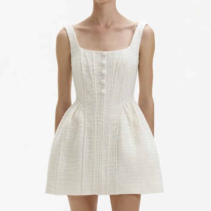Self Portrait Dresses Cream Boucle Mini Dress 8211 Women