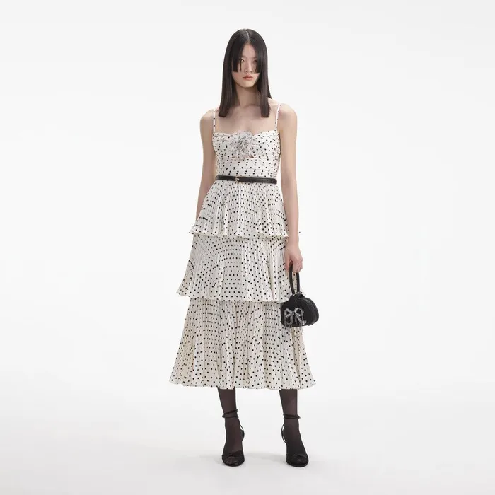 Self Portrait Dresses Cream Polka Dot Tiered Midi Dress 8211 Women