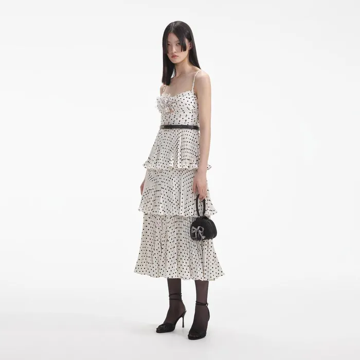 Self Portrait Dresses Cream Polka Dot Tiered Midi Dress 8211 Women
