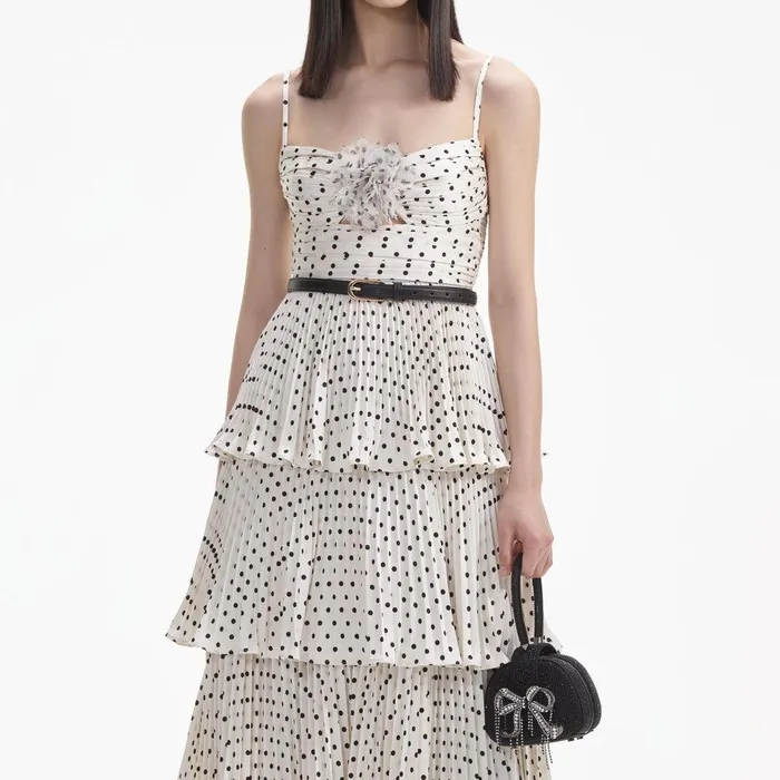 Self Portrait Dresses Cream Polka Dot Tiered Midi Dress 8211 Women