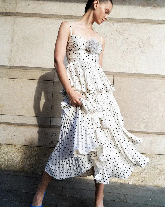 Self Portrait Dresses Cream Polka Dot Tiered Midi Dress 8211 Women
