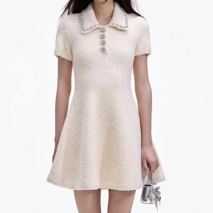 Self Portrait Dresses Cream Soft Knit Mini Dress 8211 Women