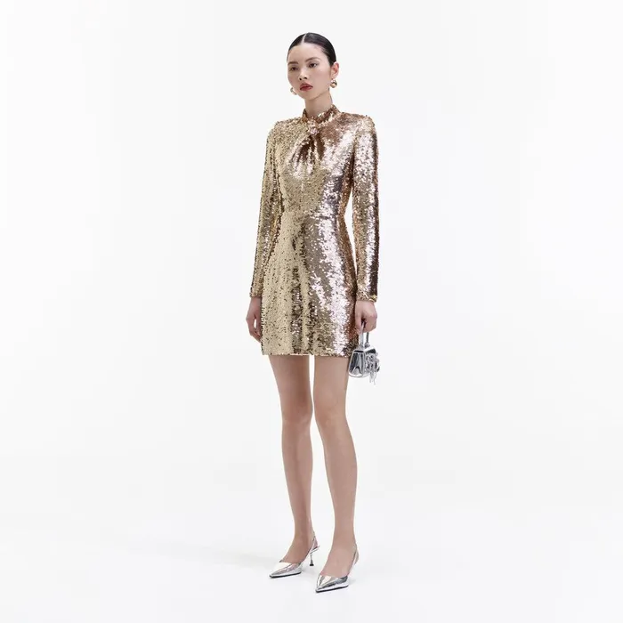 Self Portrait Dresses Gold Sequin Mini Dress 8211 Women