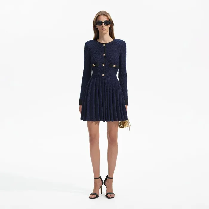 Self Portrait Dresses Navy Weave Knit Mini Dress 8211 Women
