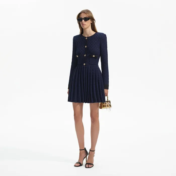 Self Portrait Dresses Navy Weave Knit Mini Dress 8211 Women