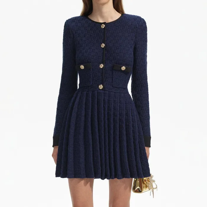 Self Portrait Dresses Navy Weave Knit Mini Dress 8211 Women
