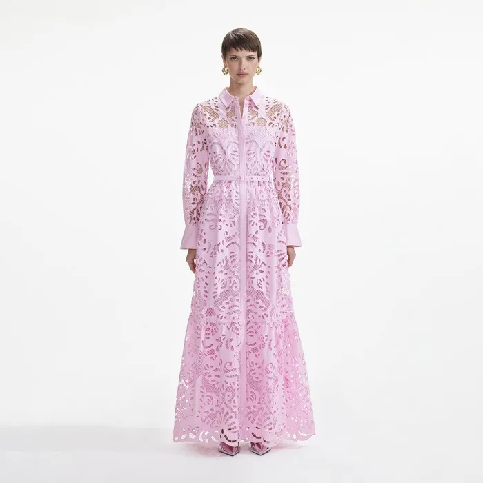 Self Portrait Dresses Pink Cotton Lace Maxi Dress 8211 Women