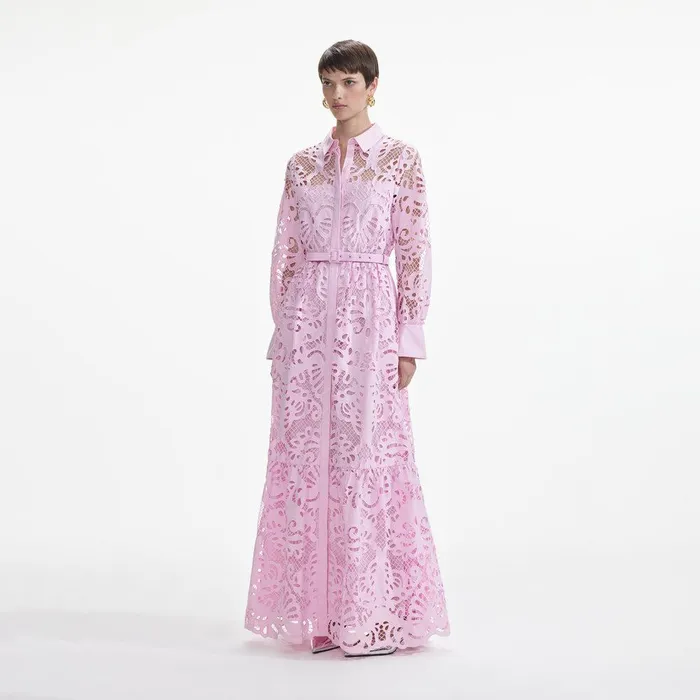 Self Portrait Dresses Pink Cotton Lace Maxi Dress 8211 Women