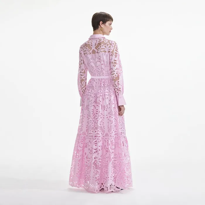 Self Portrait Dresses Pink Cotton Lace Maxi Dress 8211 Women