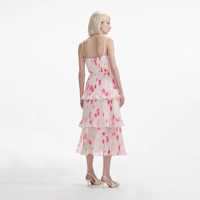 Self Portrait Dresses Printed Chiffon Tiered Midi Dress 8211 Women