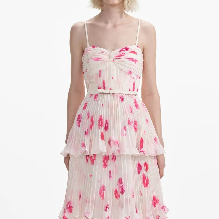 Self Portrait Dresses Printed Chiffon Tiered Midi Dress 8211 Women