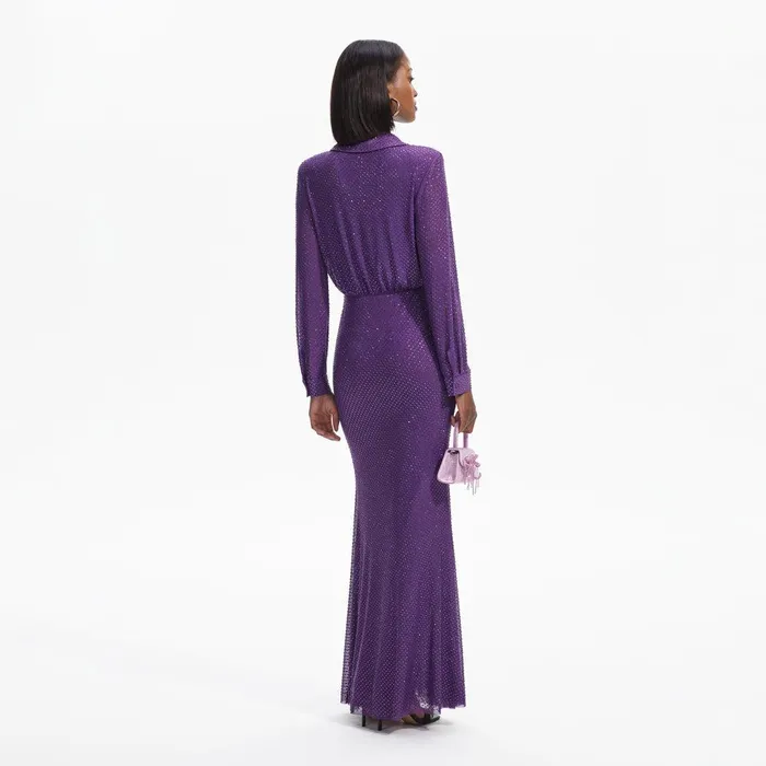 Self Portrait Dresses Purple Rhinestone Mesh Maxi Dress 8211 Women