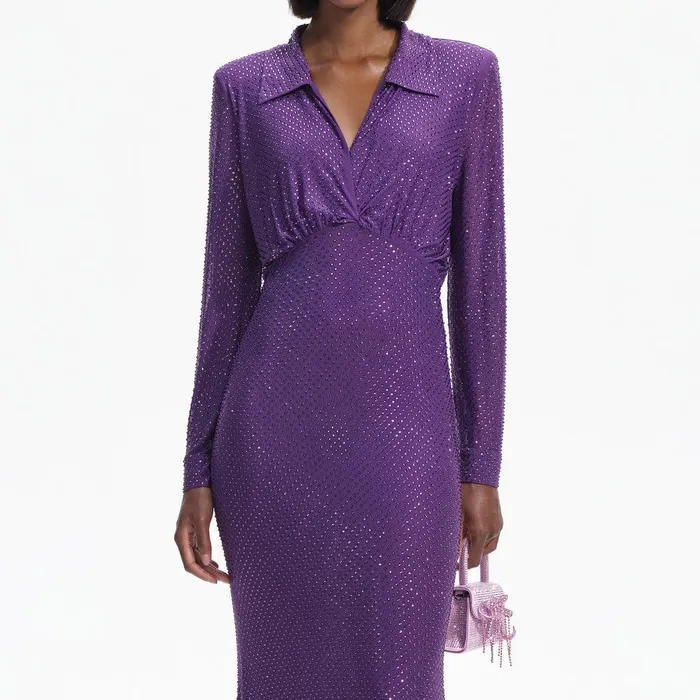 Self Portrait Dresses Purple Rhinestone Mesh Maxi Dress 8211 Women